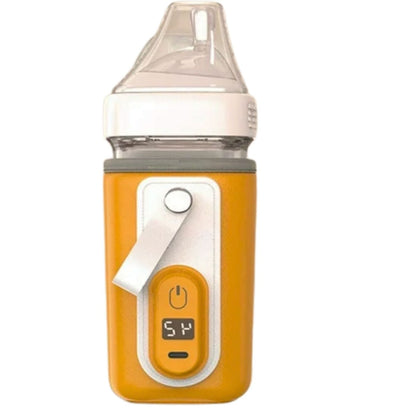 Chauffe biberon nomade orange moutarde avec revêtement lisse et écran digital visible en façade
