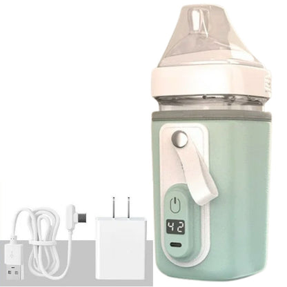 Chauffe biberon nomade vert menthe pâle livré avec chargeur et connecteur USB magnétique