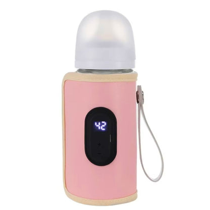 Chauffe biberon portable rose fermé avec capuchon translucide et écran digital