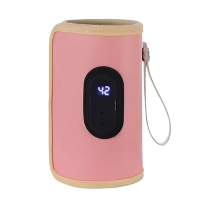 Chauffe biberon portable rose vide avec écran numérique affichant 42