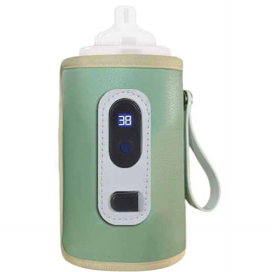 Chauffe biberon portable vert avec interface blanche et affichage de 38 degrés