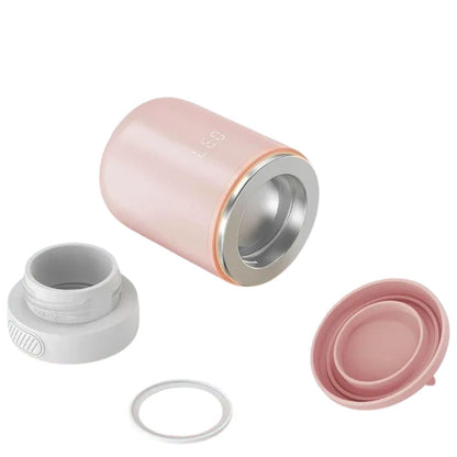 chauffe biberon usb rose ouvert avec les éléments démontés, vue éclatée du produit