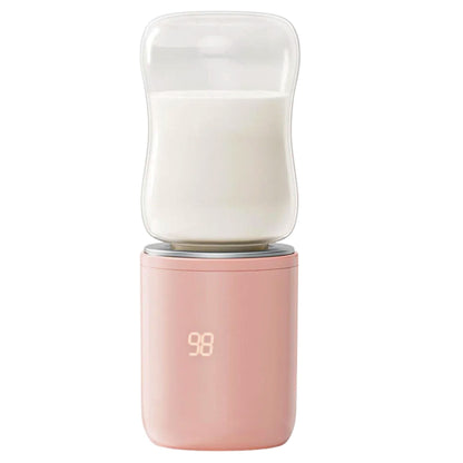 chauffe biberon usb rose avec biberon de lait affichant 98°C sur écran numérique lumineux