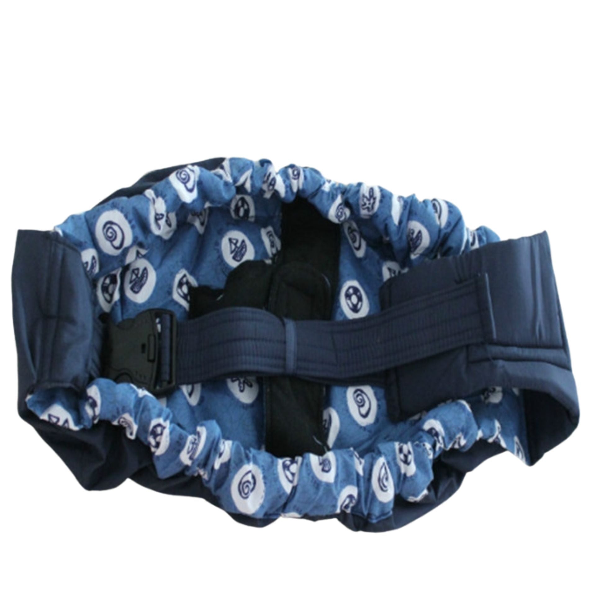 Echarpe de portage bleue avec appui-tete rembourre et bretelles reglables pour un portage confortable et securise