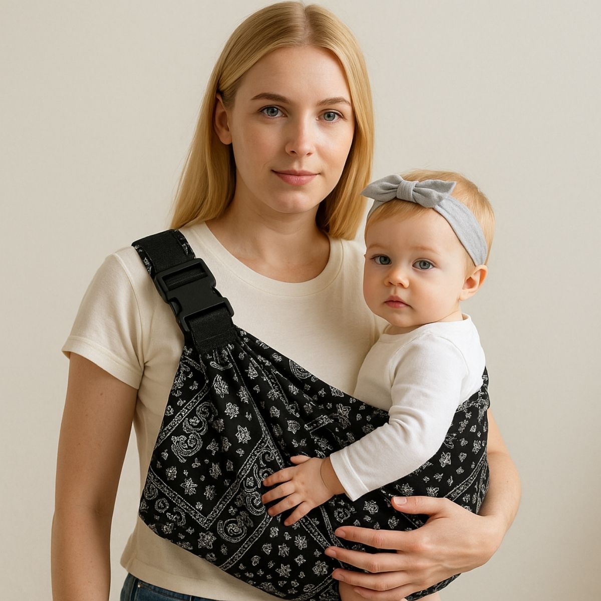 Echarpe de portage compacte fleurs ethniques, portage ventral simple pour solution nomade