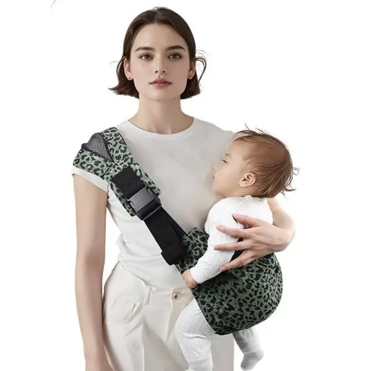 Echarpe de portage compact  motif olive, version nomade pour portage toujours a portee de main