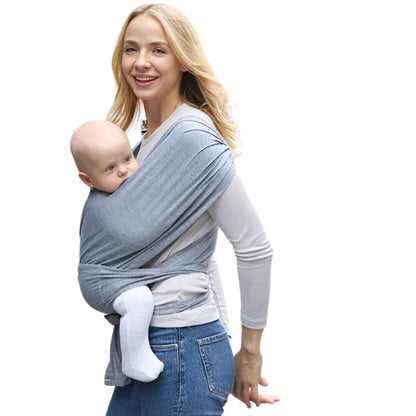 Echarpe de portage gris clair vue de profil avec reglage lateral noue