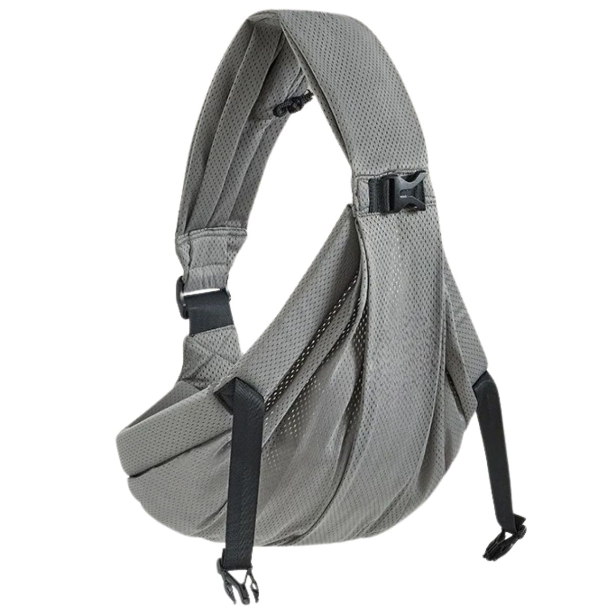 Écharpe de portage grise seule avec design compact et tissu aéré pliable