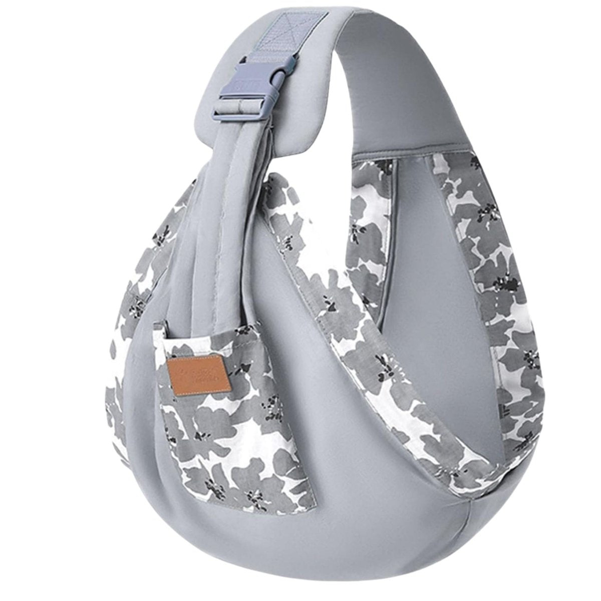 echarpe de portage gris camouflage suspendue seule, avec boucle épaule large et poche imprimée camouflage ton sur ton
