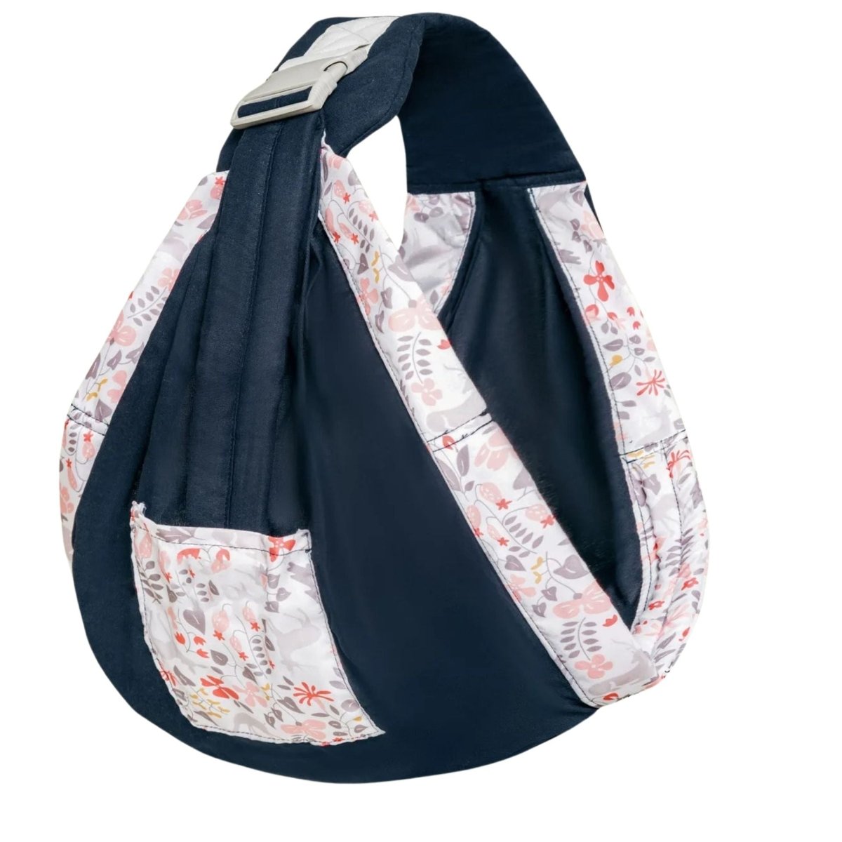 echarpe de portage noire à fleurs rouges, idéale pour prolonger le contact après les bras