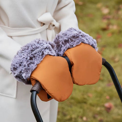 Gants de poussette camel avec poignets effet fourrure grise