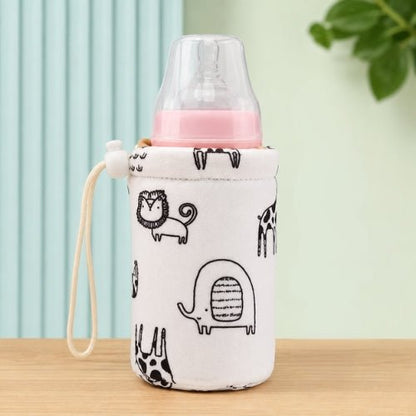 Housse pour biberon à motifs animaux noir et blanc en taille 240 ml avec cordon intégré