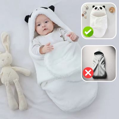 Comparatif montrant le nid d'ange blanc avec capuche panda, offrant un confort supérieur par rapport à d'autres modèles pour bébé