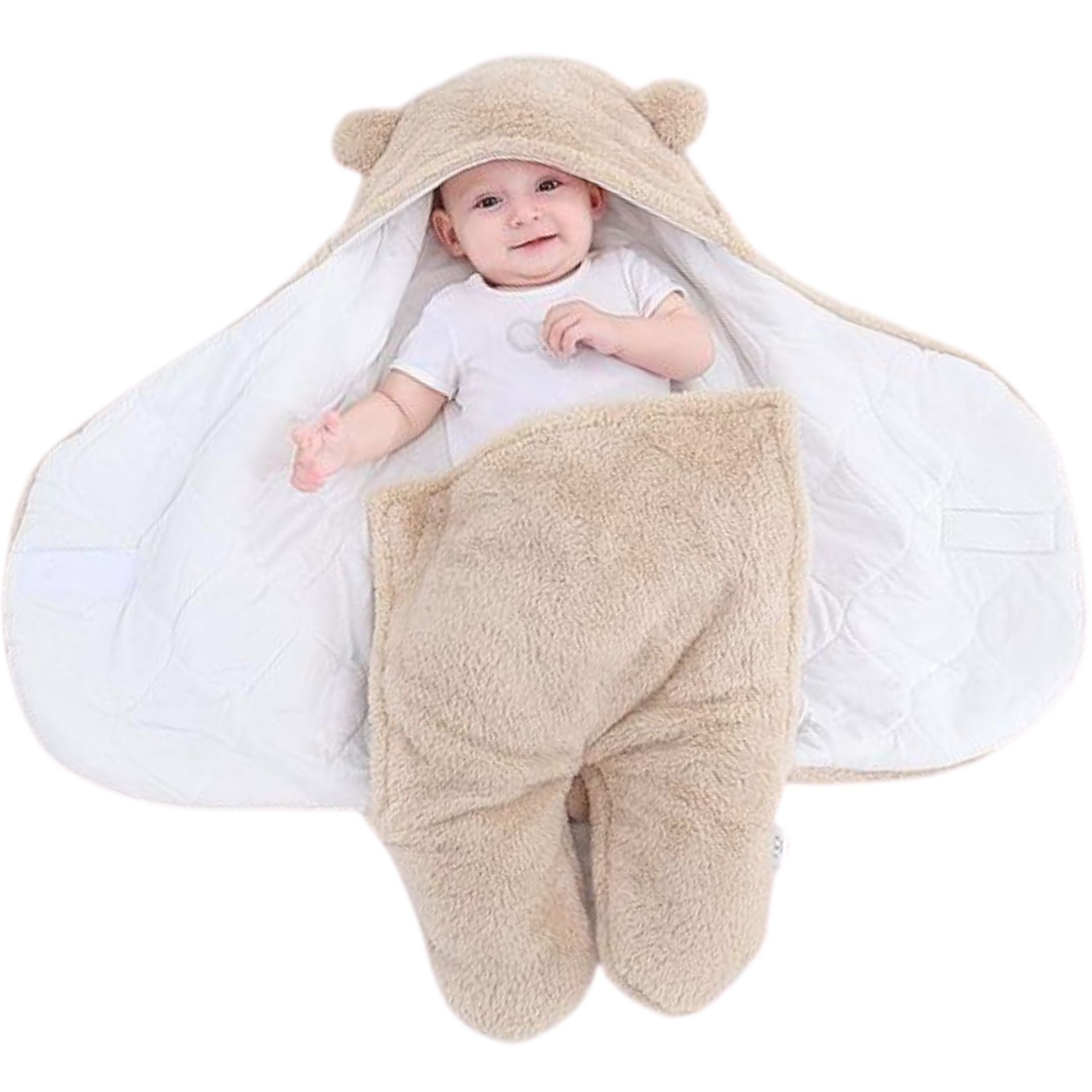 Nid d ange avec bébé réveillé à l’intérieur, tissu respirant et cocon ajusté