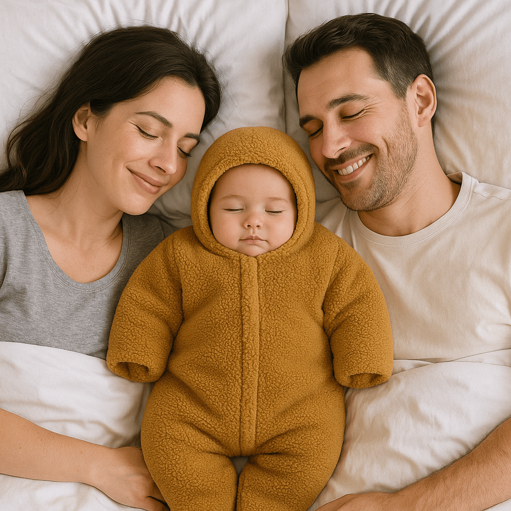 nid d ange cosy marron utilisé pour la nuit, bébé endormi au chaud dans un cocon en coton doux
