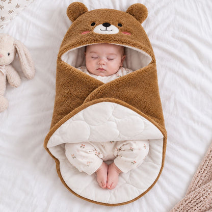 Nid d'ange 0 à 6 mois marron  avec bébé installé et partie basse ouverte