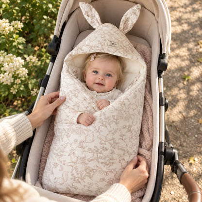 Nid d'ange naissance motif lapins avec capuche à oreilles de lapin