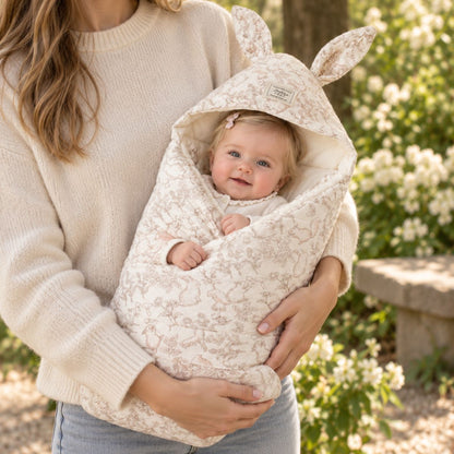 Nid d'ange naissance motif lapins avec oreilles de lapin visibles