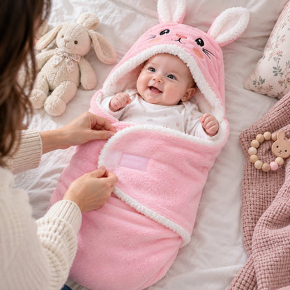 Nid d'ange rose en flanelle avec fermeture Velcro et pans rabattables autour de bébé