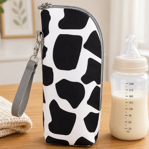 Pochette imprimée pour biberon motif galets avec sangle amovible et fermeture zip