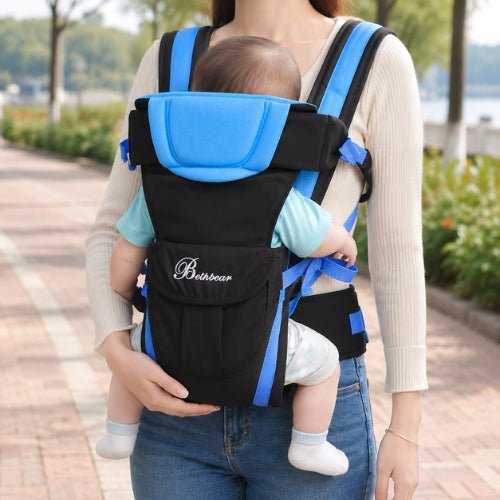 Porte bebe 4 en 1 bleu avec bébé porté face au porteur