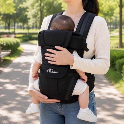 Porte bebe 4 en 1 noir avec bébé porté face au porteur