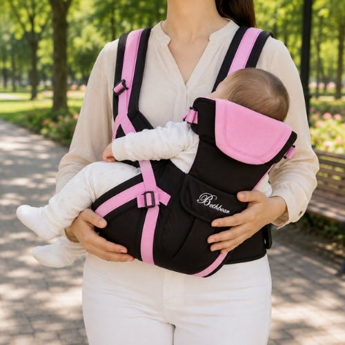 Porte bebe 4 en 1 rose utilisé en position horizontale avec bébé