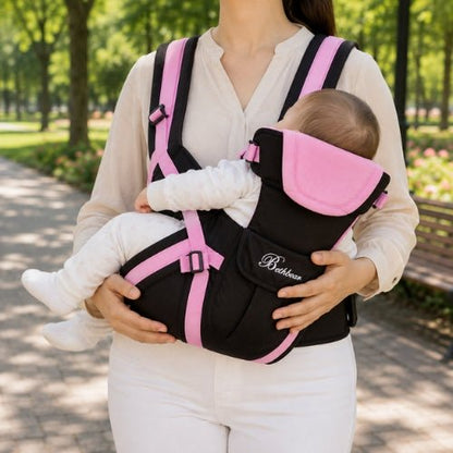 Porte bebe 4 en 1 rose utilisé en position horizontale avec bébé