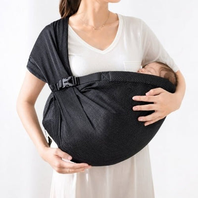 Porte-bébé à une épaule noir en maille 3D avec boucle réglable, position horizontale