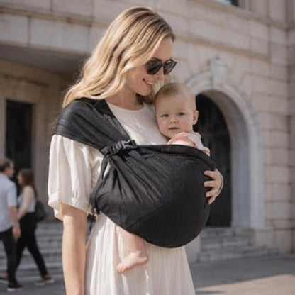 Porte-bébé à une épaule noir en maille 3D avec boucle réglable, port frontal en ville