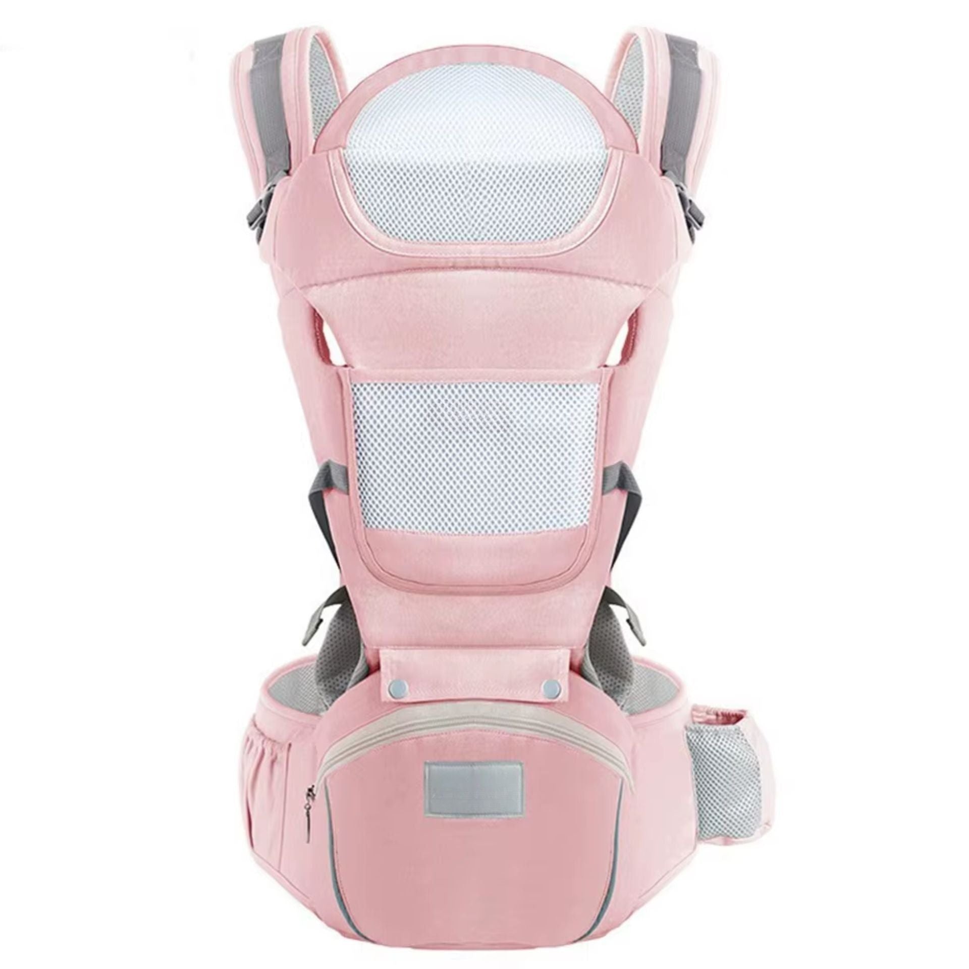 Porte bébé avec ceinture abdominale visible et assise confortable en vue de face