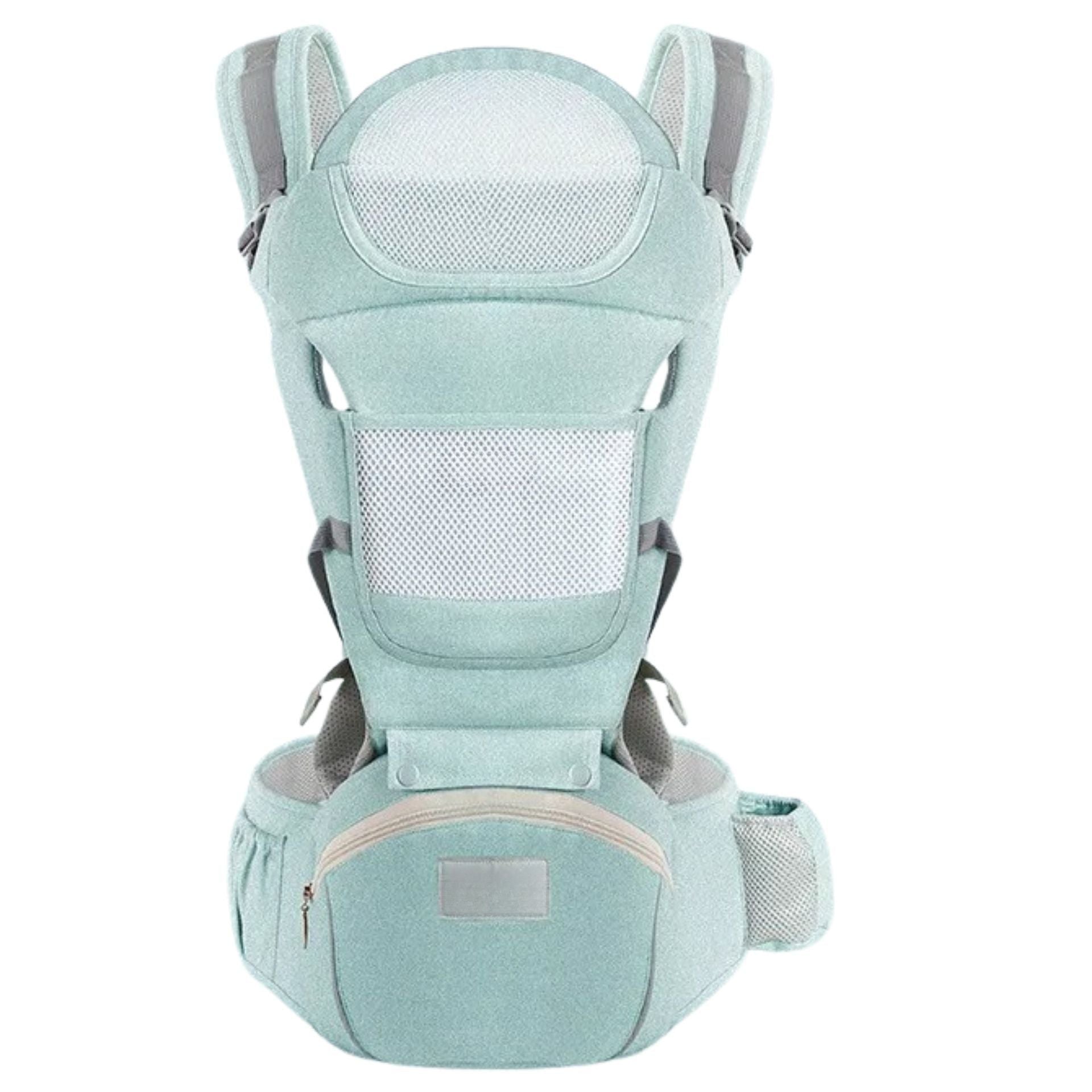 Porte bébé en position frontale, bébé bien maintenu contre le torse du parent