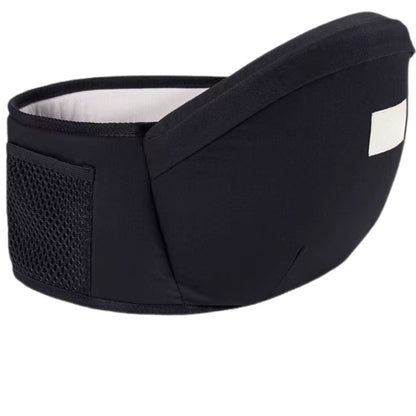 Porte bébé porté en latéral, design compact avec appui-tête souple visible