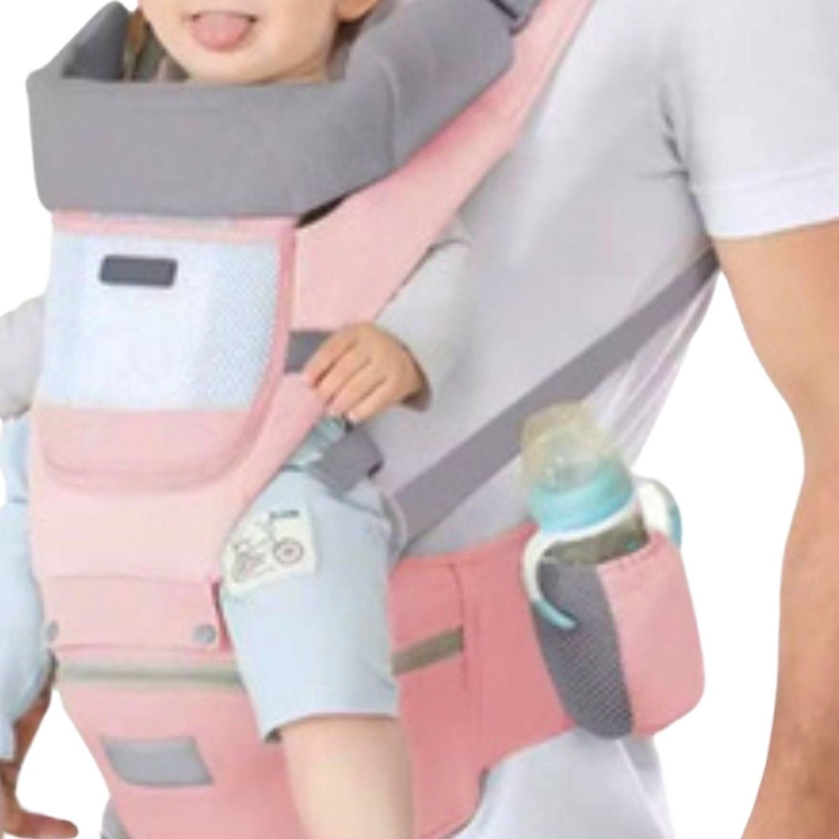 porte bébé rose avec assise ergonomique et poche latérale pratique