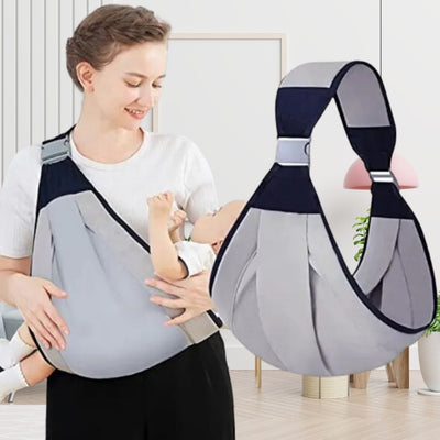 Porte bébé gris BabeWrap avec un design ergonomique, assurant un soutien idéal pour bébé et réduisant les tensions pour les parents