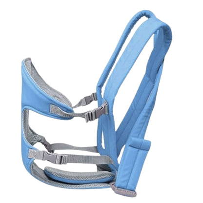 Porte bébé physiologique bleu clair avec assise large respectant la position naturelle de bébé, assurant confort et maintien optimal dès la naissance.
