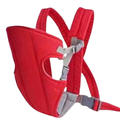 Porte bébé physiologique rouge avec bretelles croisées épaisses à l'avant, conçu pour un portage ergonomique et confortable au quotidien.
