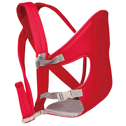 Porte bébé physiologique rouge avec zoom sur les boucles latérales réglables, assurant un ajustement sécurisé et un confort de portage optimal.
