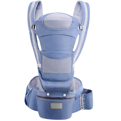 Porte bébé présenté de face avec ceinture abdominale et design structuré