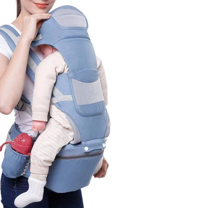 Porte bébé vu de profil avec parent et bébé en posture naturelle