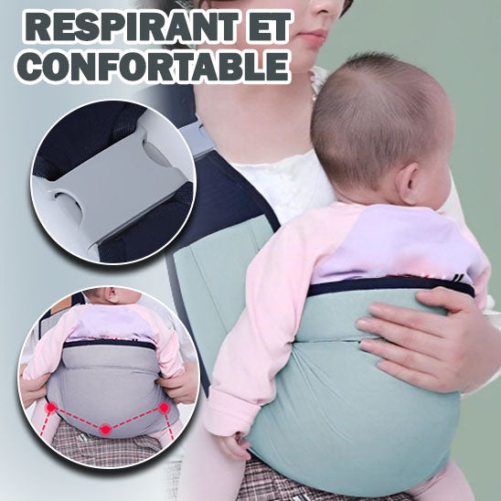 Porte bébé vert BabeWrap ergonomique, offrant un confort optimal et un soutien sécurisé pour les promenades prolongées