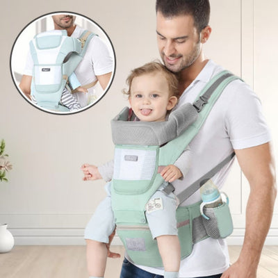 Porte-bébé vert en tissu respirant pour garder bébé au frais et confortable BabyFlex