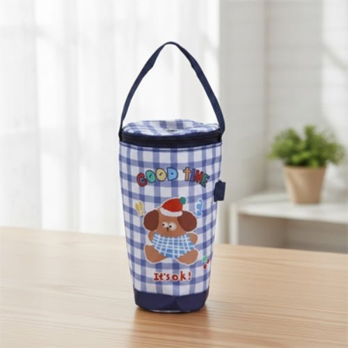 Sac à carreaux pour biberon à motif chien bleu avec poignée intégrée