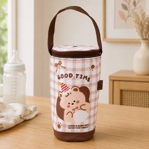 Sac à carreaux pour biberon à motifs animaux rose et marron avec poignée intégrée