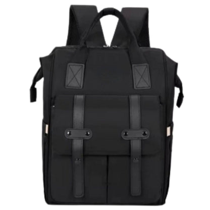 Sac à dos à langer noir avec rabat à sangles et poignées renforcées