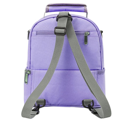 Vue arrière du sac à dos à langer montrant les sangles épaules et la ceinture ventrale ajustable