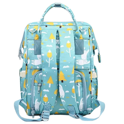 Sac à dos à langer turquoise avec motifs enfantins et bretelles épaisses ajustables