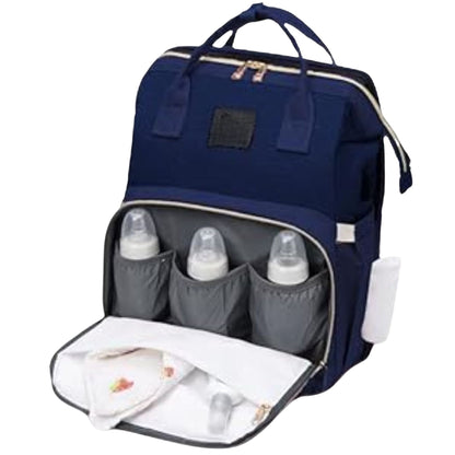 Sac à dos à langer posé droit avec poches symétriques et poignée rembourrée