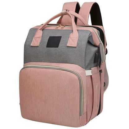 Vue latérale du sac à dos à langer avec poche extérieure et silhouette rigide