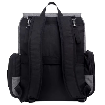 Vue arrière du sac à dos à langer montrant les bretelles et la poignée supérieure
